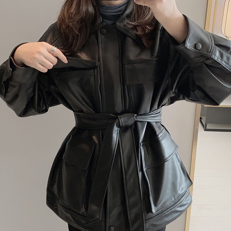 Slim PU Coats Women Faux Leather Jackets Vintage Motor Biker Jackets