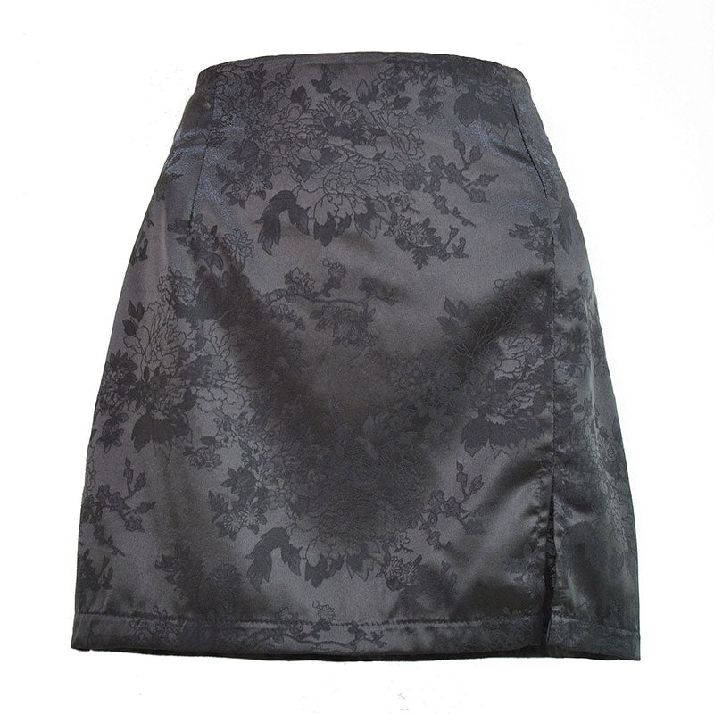 Women Summer Elegant Jacquard Satin Skirt High Waist Mini Skirt Vintage