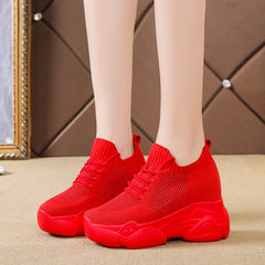 Hidden Heels Platform Sneakers Women Breathable Air Mesh Wedge