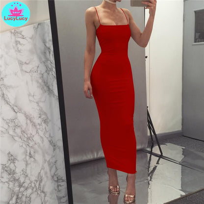 European and American women summer new sexy slim tight solid color long dress