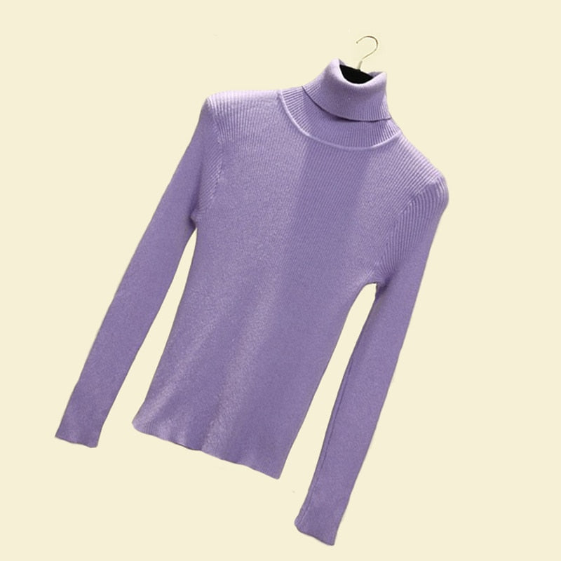 Turtleneck Women Pullover Sweater Spring Jumper Knitted Basic