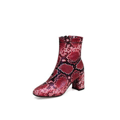 Snake Print Ankle Boots Women Zipper Boots Square heel Chelsea Boots Fashion