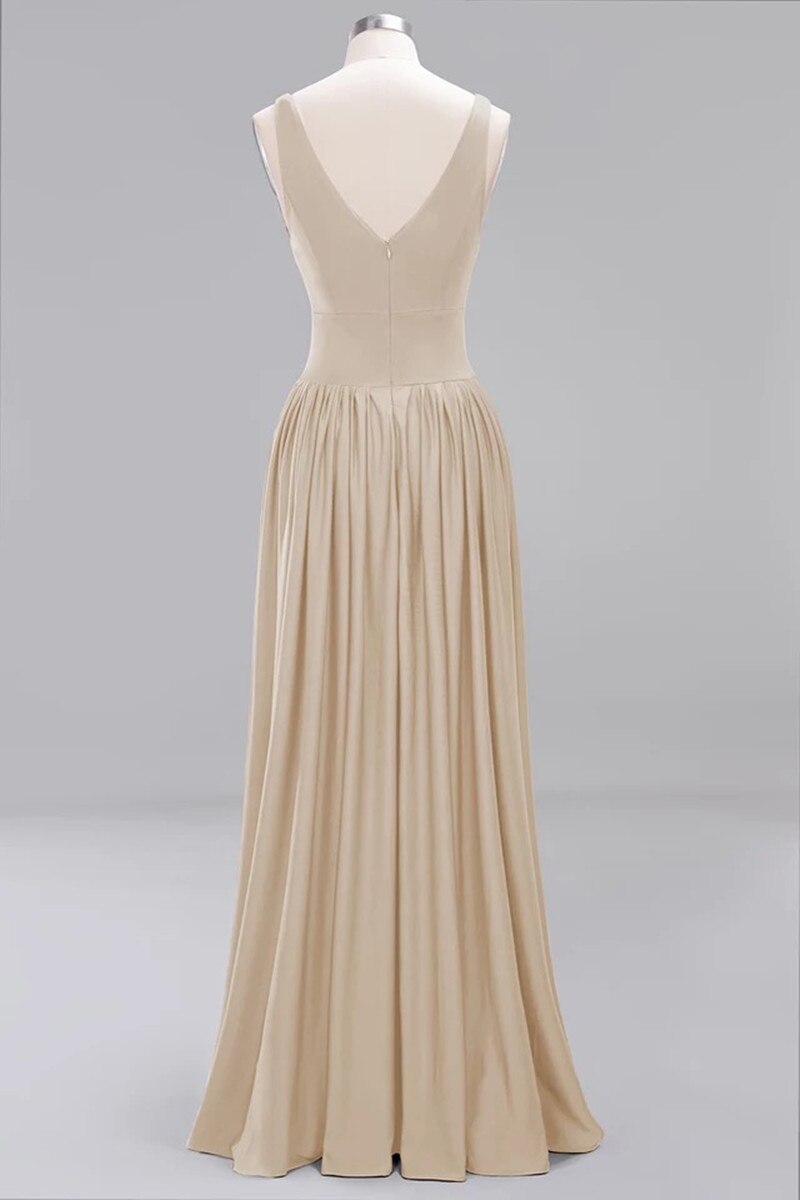 Homecoming Dresses: Prom Dresses Long A-line Deep V-Neck Backless Split Side
