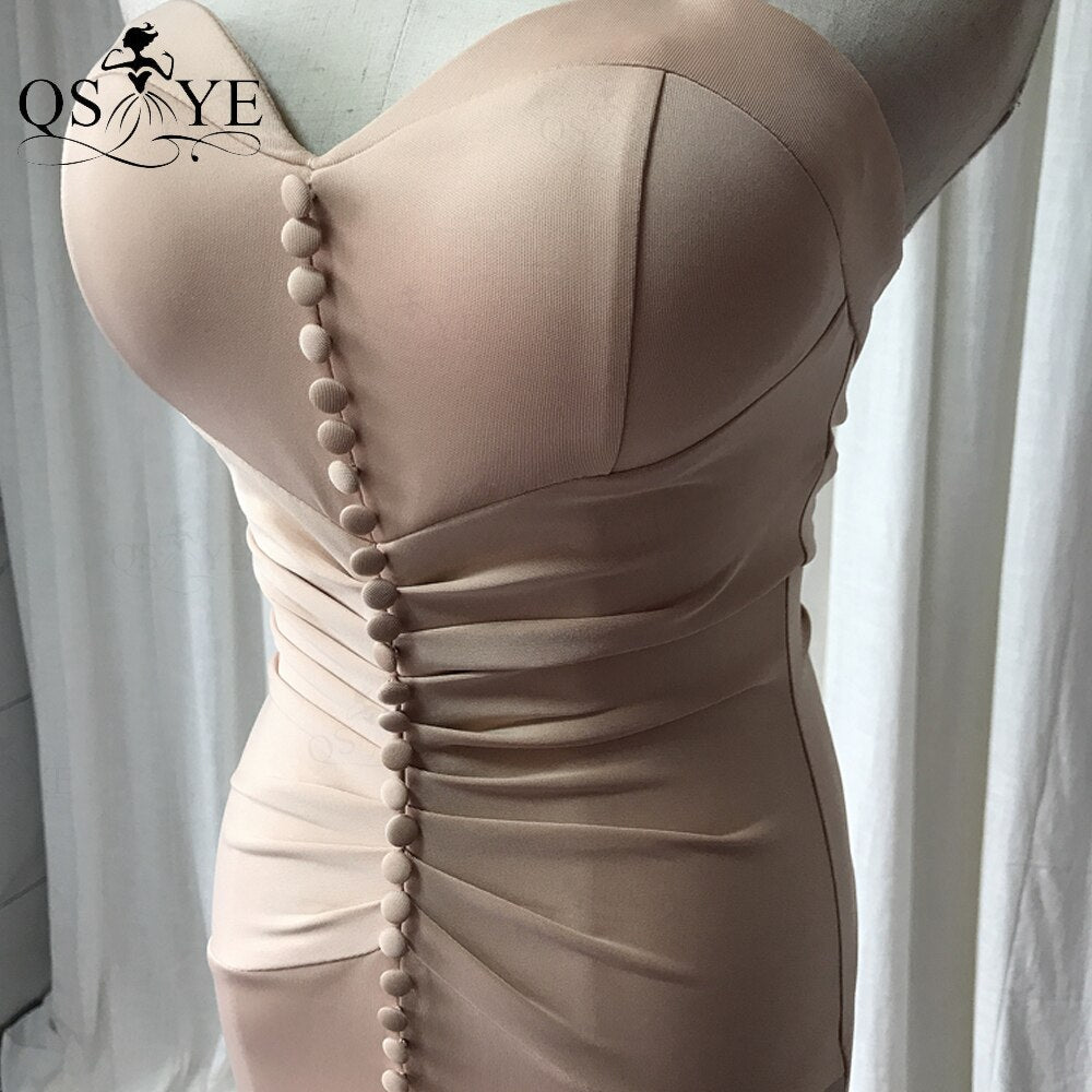 Homecoming Dresses: Champagne Mermaid Long Prom Dress Elastic Ruched