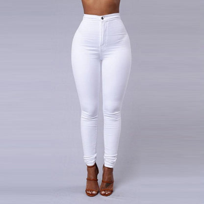 Solid Color Skinny Jeans Woman White Black High Waist Render Jeans Vintage
