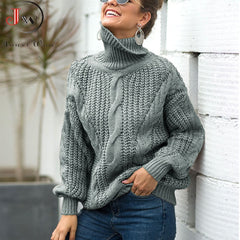 Winter Women Turtleneck Sweater Loose Oversized Elegant Warm Knitted