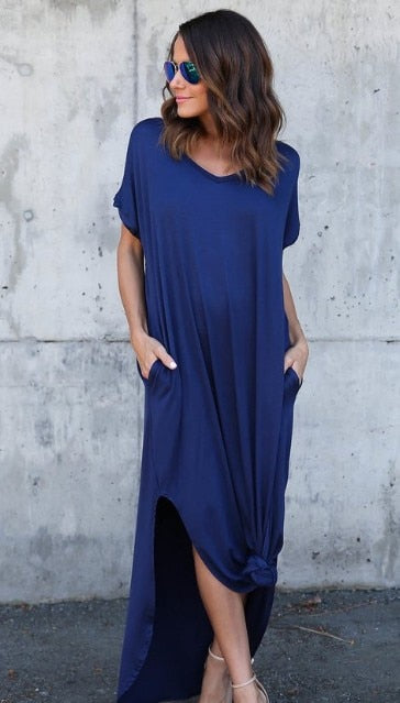 Plus Size 5XL Sexy Women Dress Summer Solid Casual Short Sleeve Maxi Dress For Women Long Dress