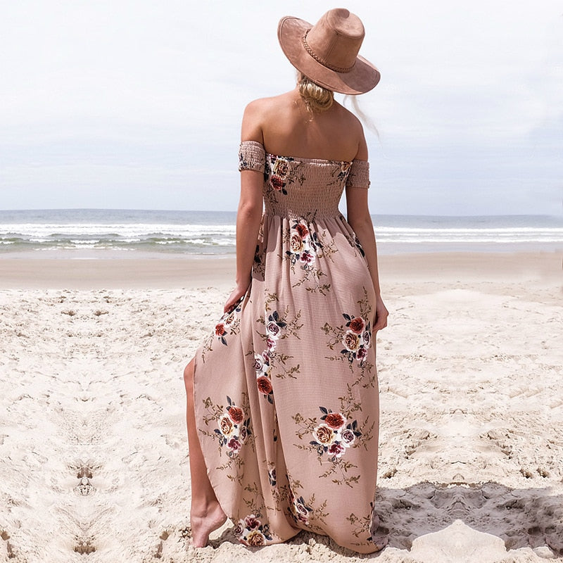 Women Sexy floral Dress Summer Split  Maxi Beach Sundress Off