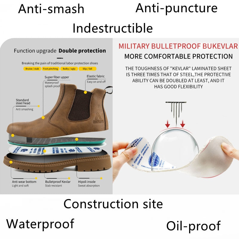 Waterproof Safety Work Shoes For Men Chelsea Steelhead Leather Boots Male