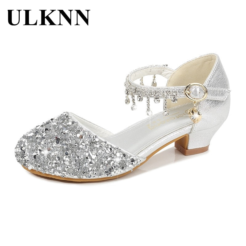 Girls Glitter Sandals Children's High Heels Shoes Kids Performance