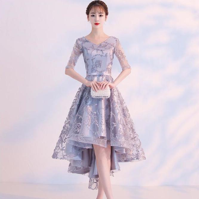 Homecoming Dresses: Navy Blue Silver Gray Champagne High Low Prom Dresses