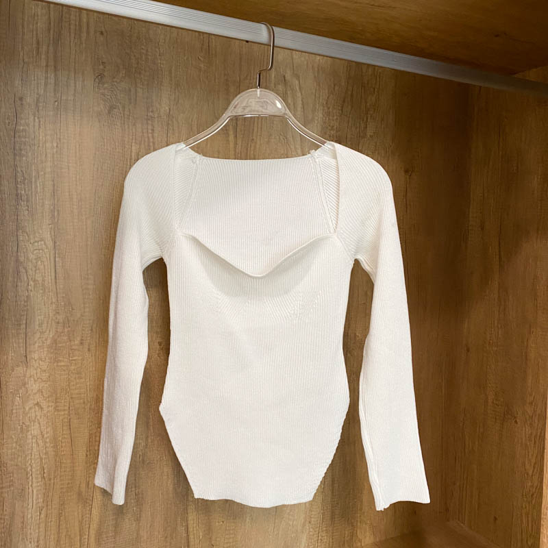 Square Collar Long Sleeve Woman Sweaters Knitted Pullover Women