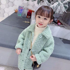 Children Lambswool Coat Baby Turndown Collar Thicken Warm Jacket Girls