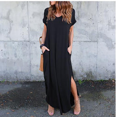 Plus Size 5XL Women Dress Summer Solid Casual Short Sleeve Maxi Dress For Women Long Dress