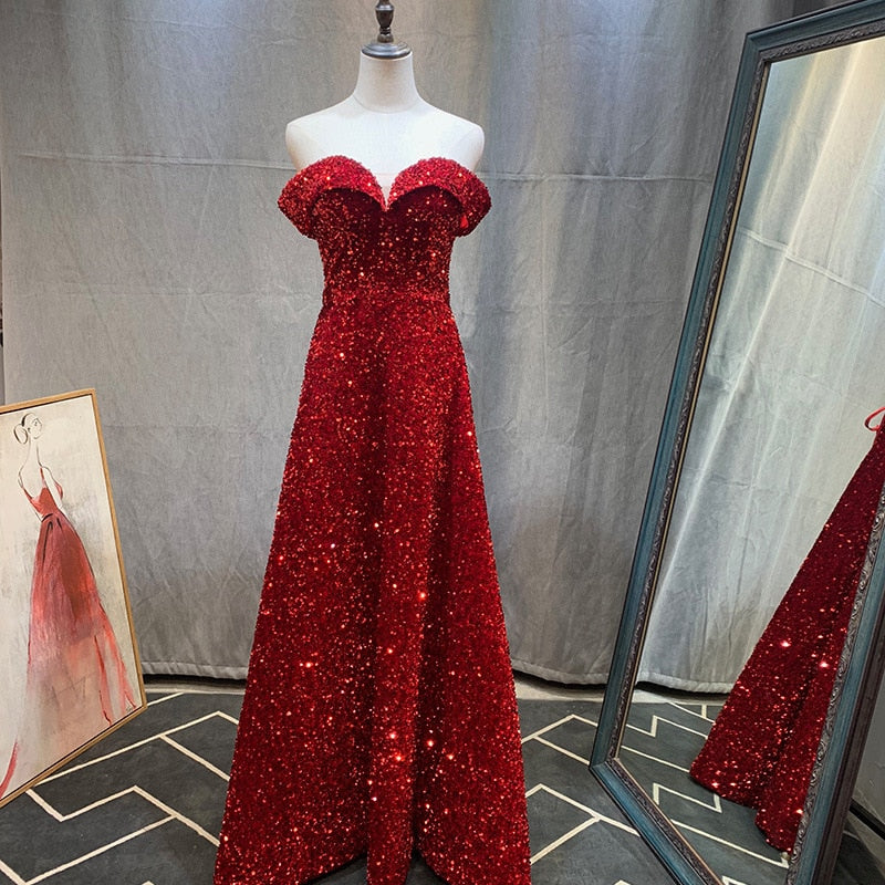Evening wear Dresses: Prom Dresses Star Sky Vestidos De Gala Off Shoulder Sequins