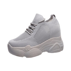 Hidden Heels Platform Sneakers Women Breathable Air Mesh Wedge