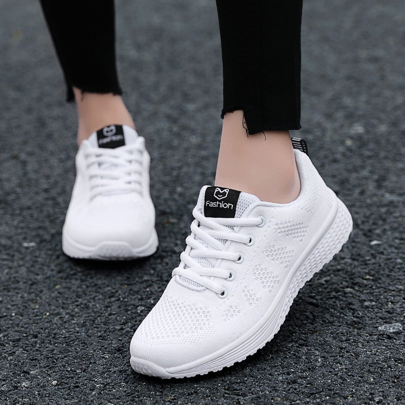 Women Shoes Flats Fashion Casual Ladies Walking Basket Lace-Up Mesh Breathable