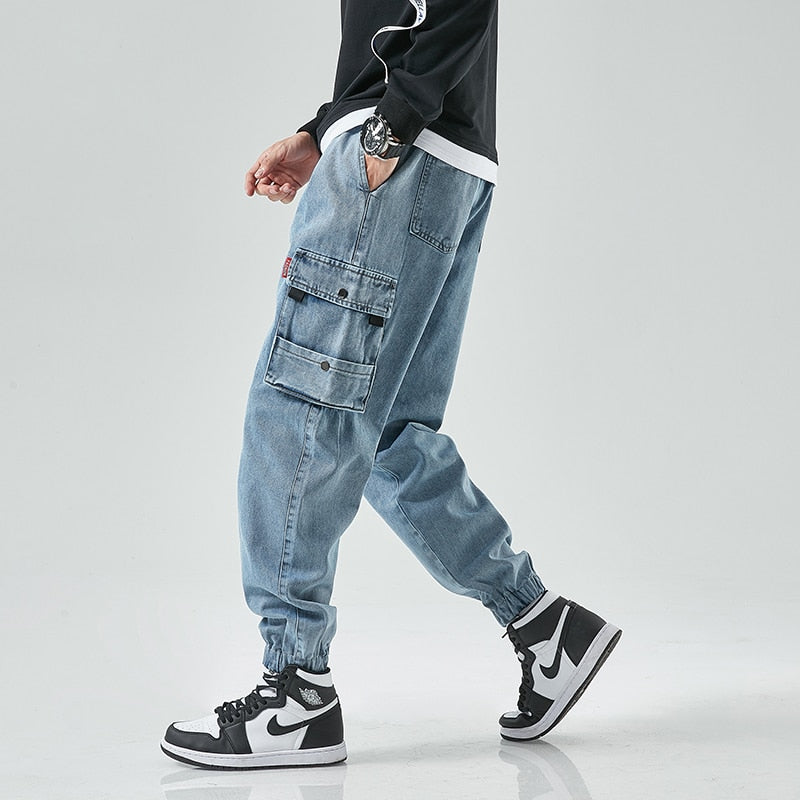 Hip Hop Cargo Jeans Pants Men Fashion Casual Harem Joggers Trousers Men