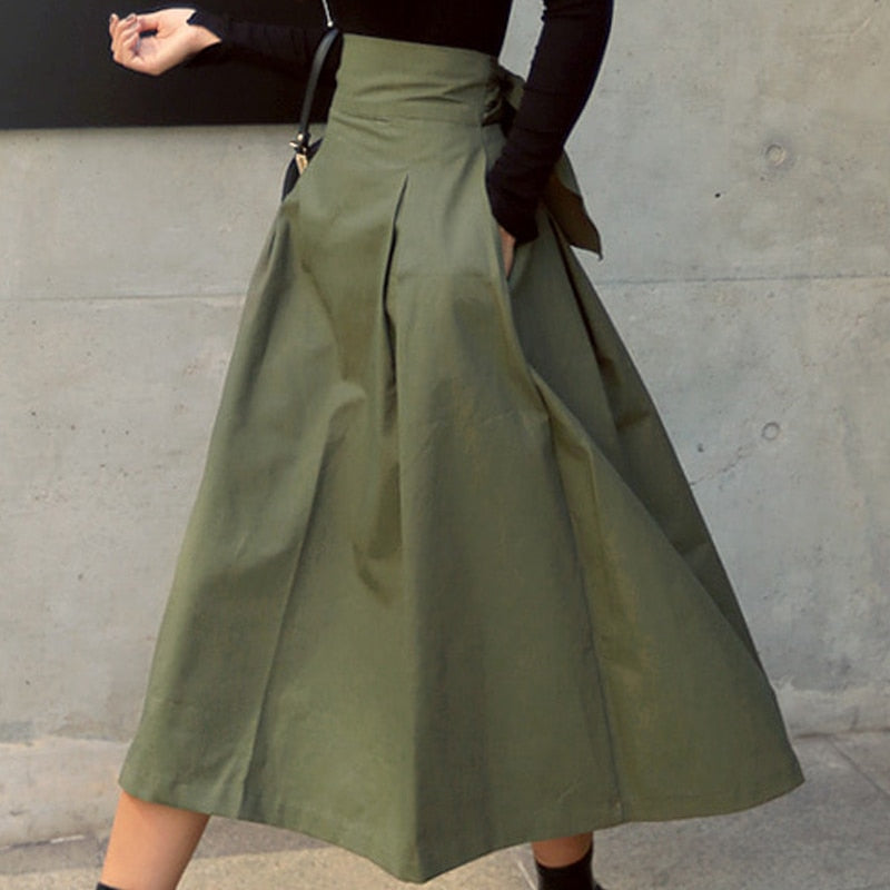 Skirts Womens Korean Fashion Solid Color Big Swing Ladies Skirt Long Skirt