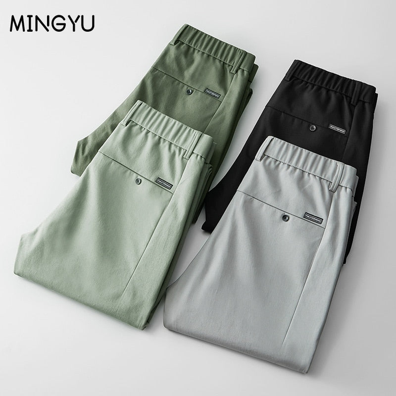 Spring Summer Pants Mens Stretch Korean Casual Slim Fit Elastic Waist