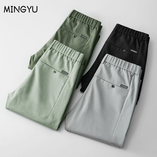 Spring Summer Pants Mens Stretch Korean Casual Slim Fit Elastic Waist