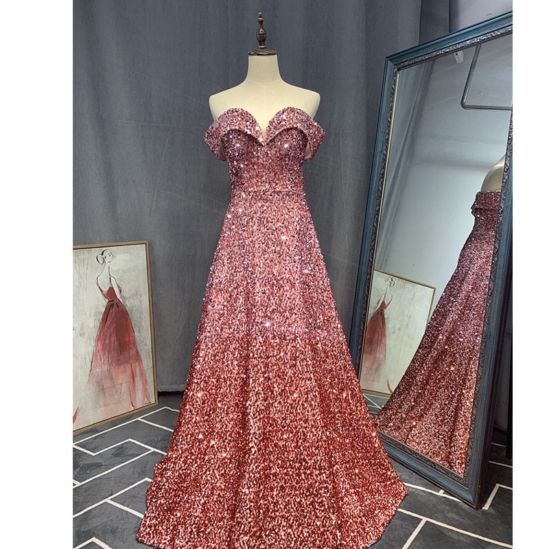 Evening wear Dresses: Prom Dresses Star Sky Vestidos De Gala Off Shoulder Sequins