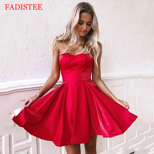 Homecoming Dresses: Prom Dress Strapless Satin Formal Evening Gowns Backless Party