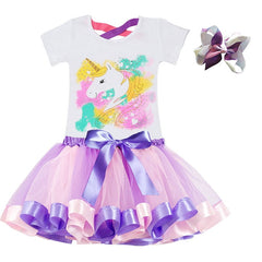 Kids Clothes Summer Fashion Unicorn T shirt whit Skirt Baby Girls Clothes