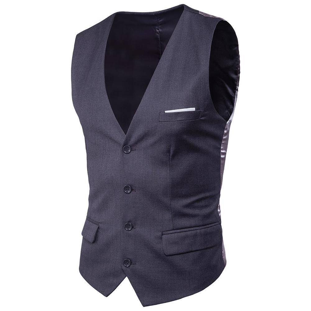 Black Suit Vest Waistcoat Men Slim Fit V Neck Dress Vests Mens