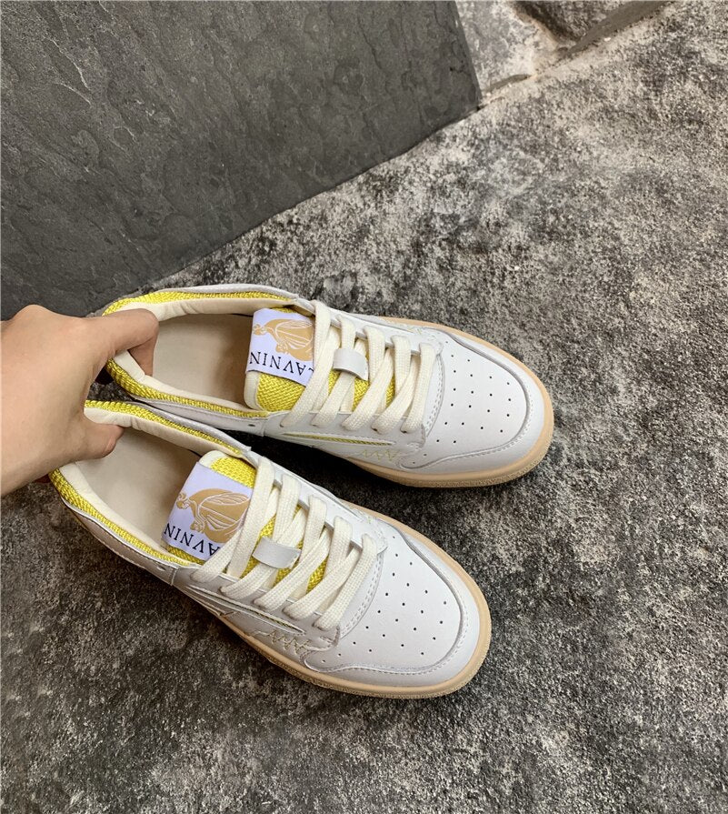 Sneakers Genuine Leather Shoes Woman Flat Lace up Shoes Round Toe
