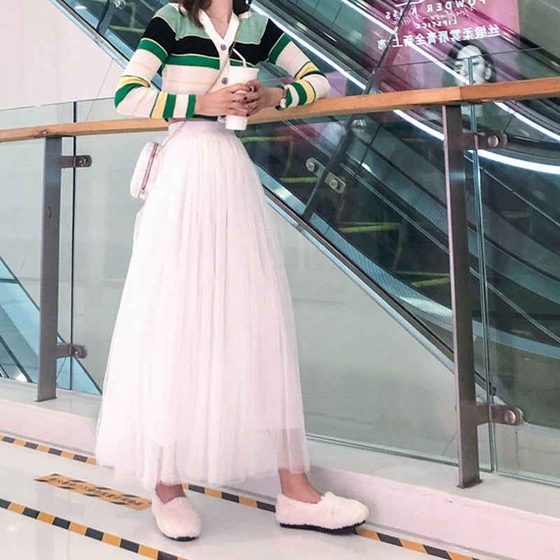 Maxi Long Tulle Skirt Women High Waist Ball Gown Skirts Spring