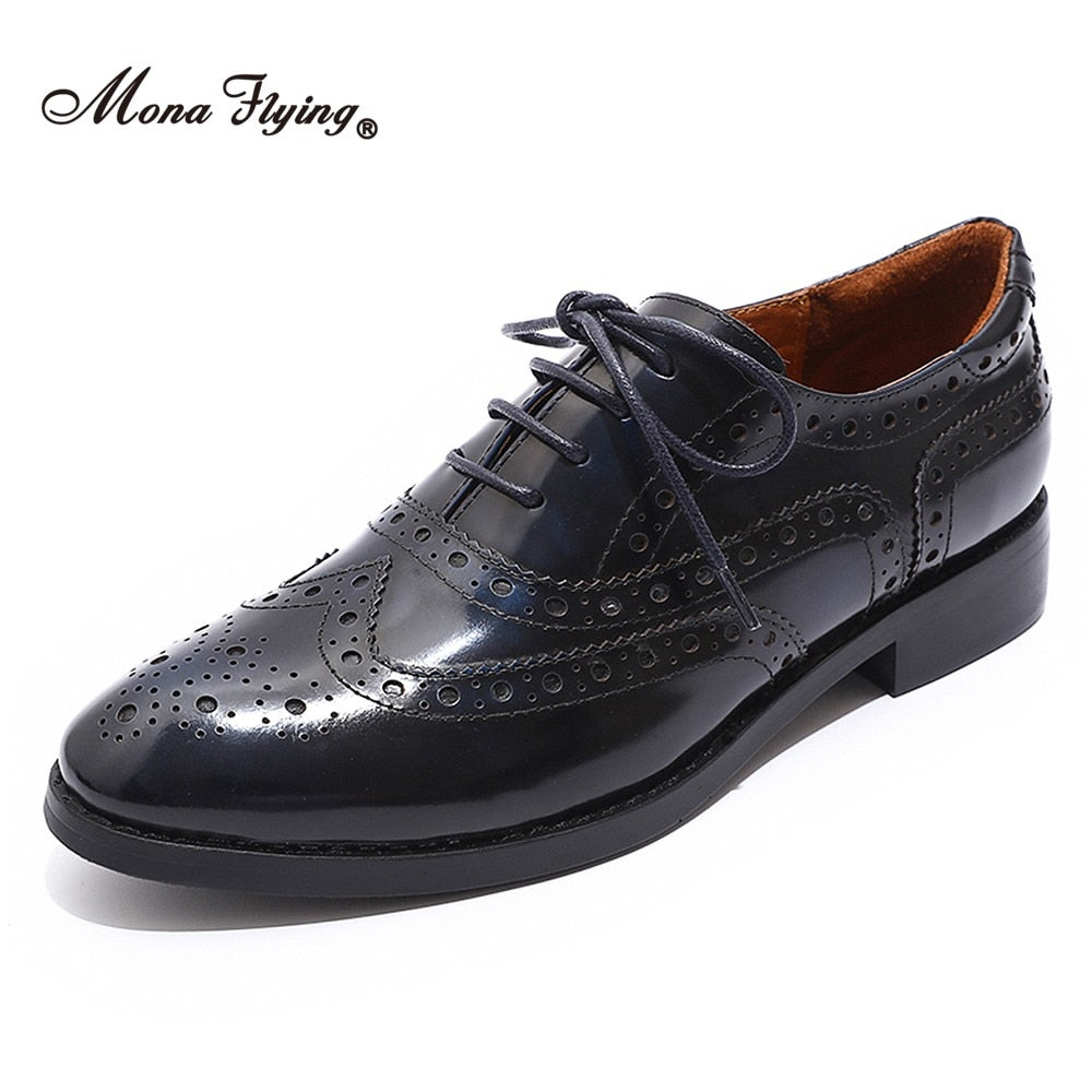 Mona Flying Women Genuine Leather Oxfords Shoes Handmade Leisure
