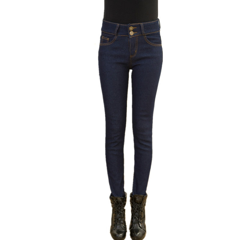 Winter Jeans Women Fleeces Inside Thickening Denim Pants