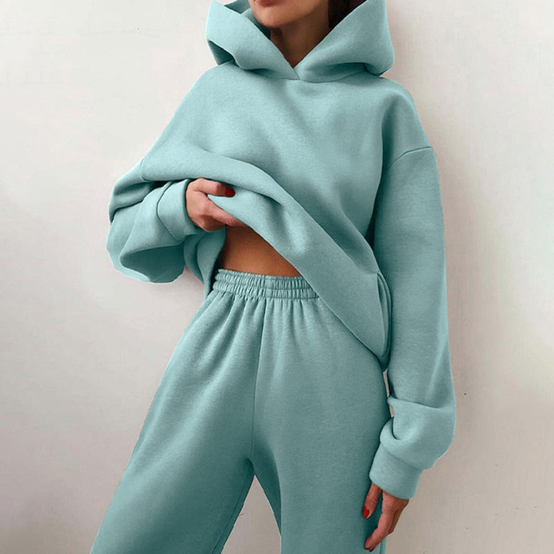 Women Tracksuit Suit Autumn Fashion Warm Hoodie Sweatshirts Two Pieces