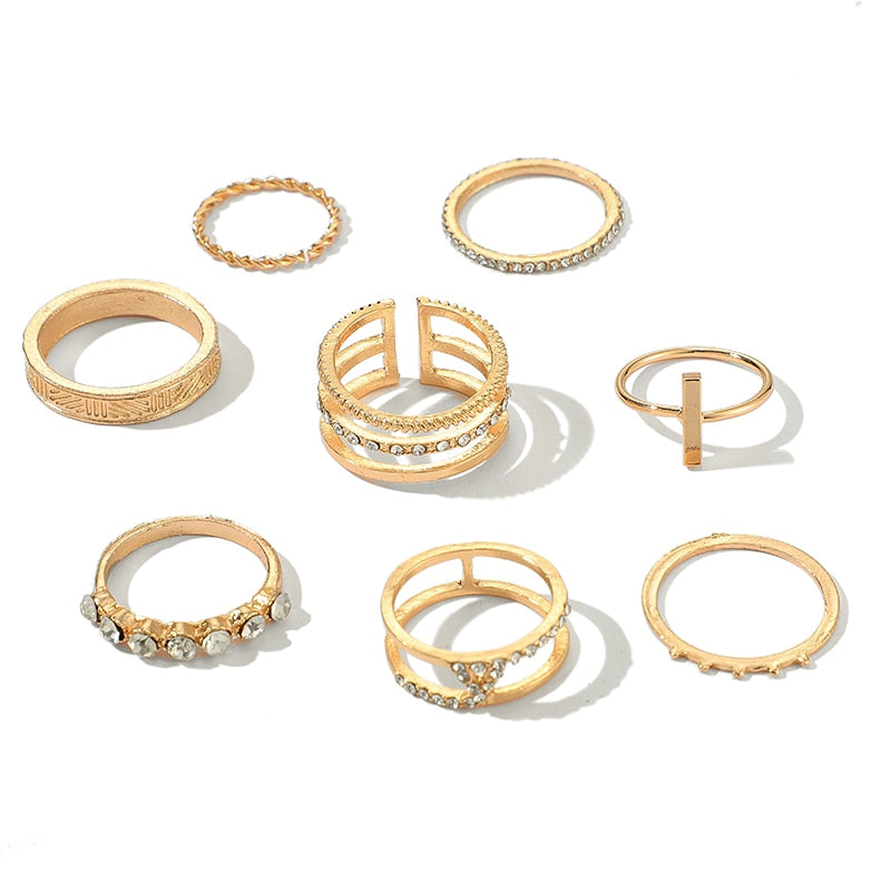 Tocona 8pcs/sets Hollow Out Rings for Women Men Charms Clear Crystal