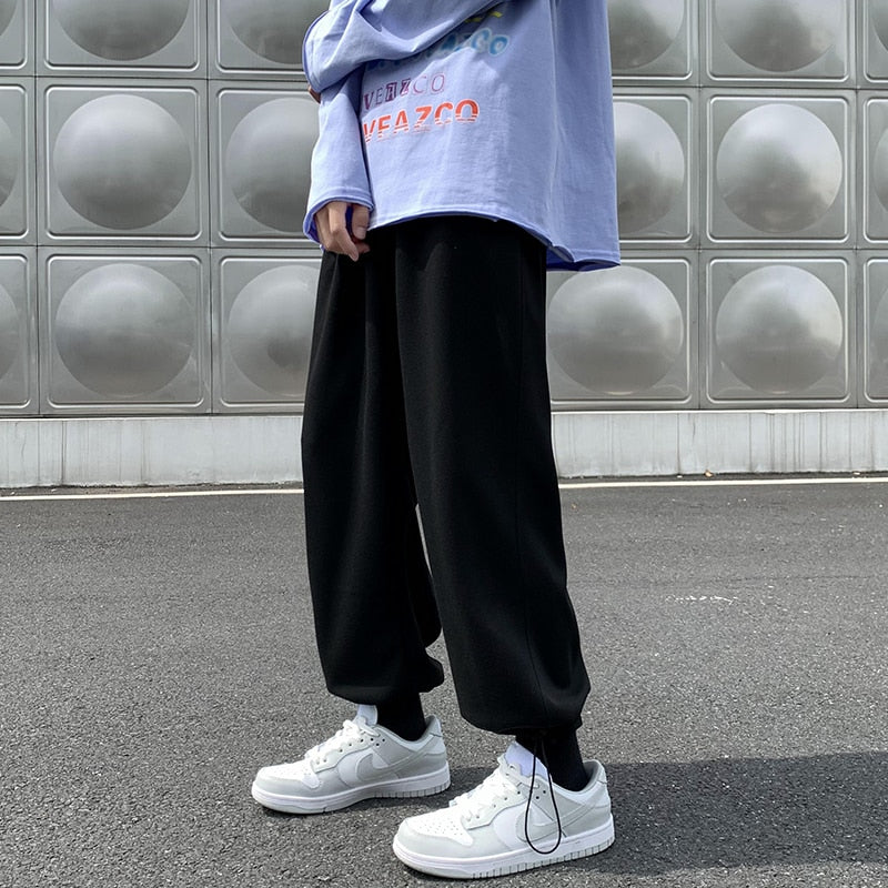 Men Japanese Streetwear Solid Baggy Joggers Pants Man