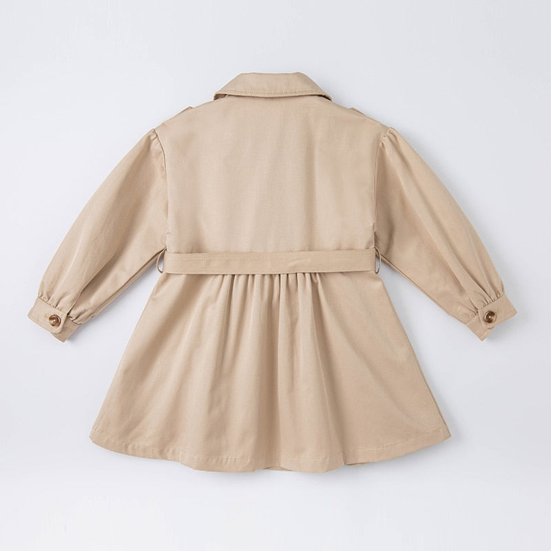 spring kids girls fashion solid  button pockets hooded coat