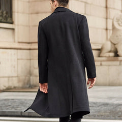 Mens Wool Coat Solid Long Sleeve Woolen Jackets Fleece Men Overcoat Streetwear