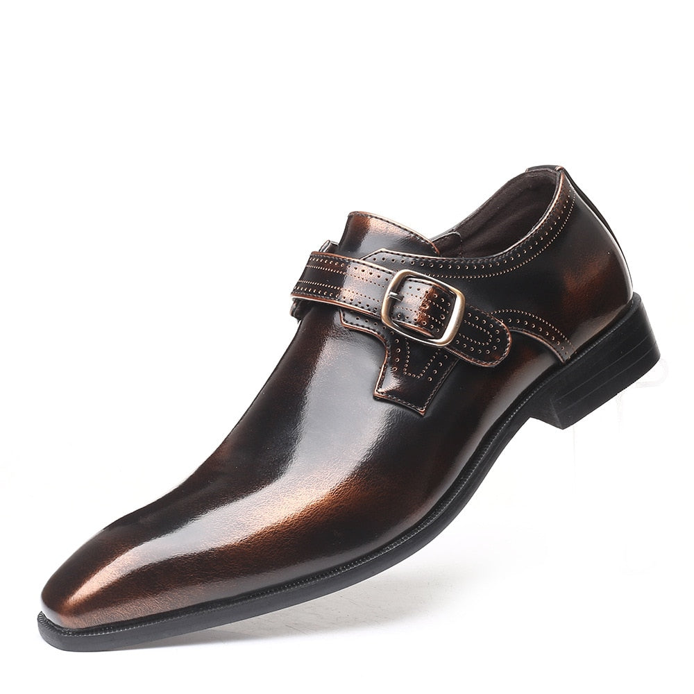 Italian Fashion Men Black Brown Dress Shoes Genuine Leather Slip On Man