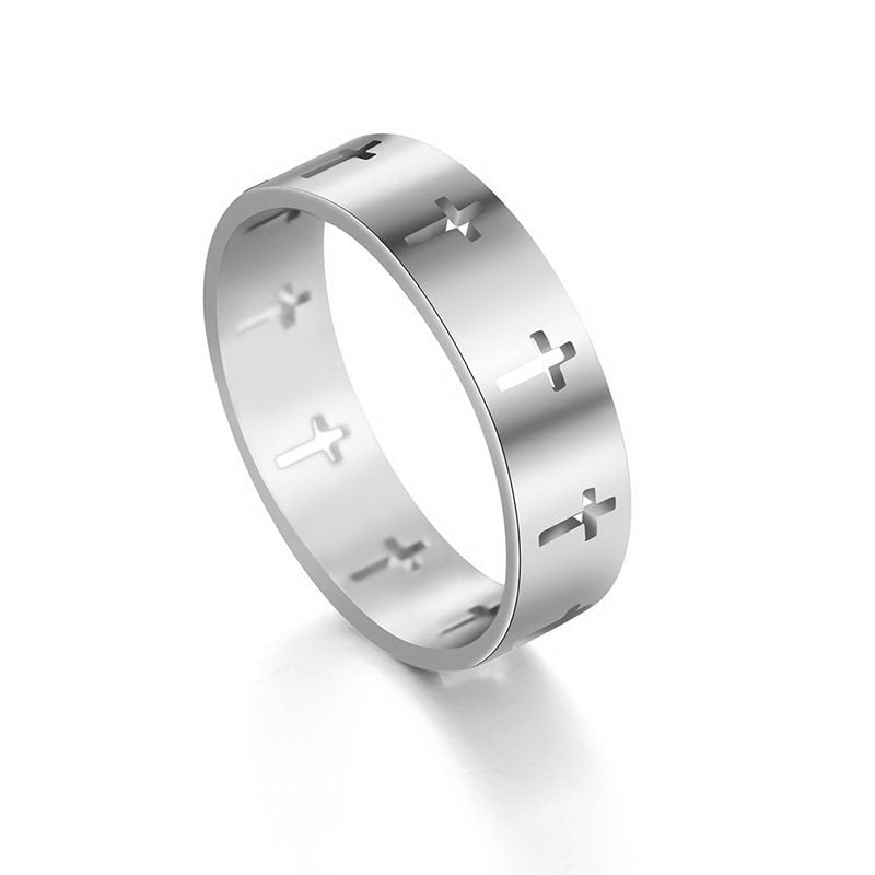 Rinhoo Stainless Steel Couple Rings Women Men Hollow Cross Personality