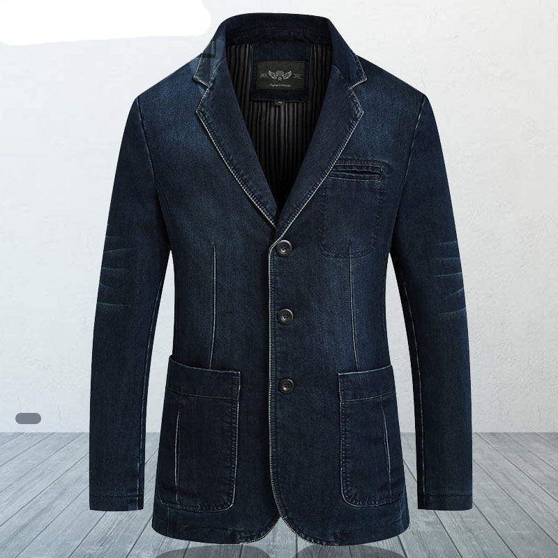 New Mens Denim Blazer Male Suit Oversized Fashion Cotton Vintage 4XL