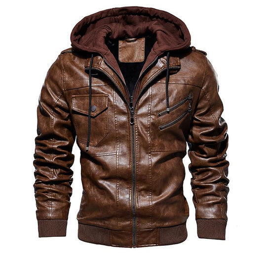 Men's Winter Warm Fleece Jackets and Coats Autumn Men Hat Detachable Leather