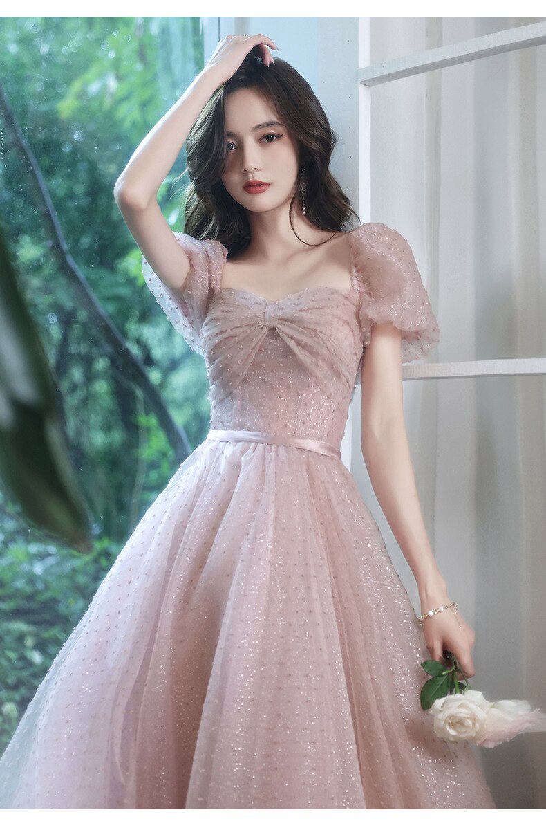 Evening wear Dresses: Gown for Women Party Night Puff Sleeve Cute Prom Dresses