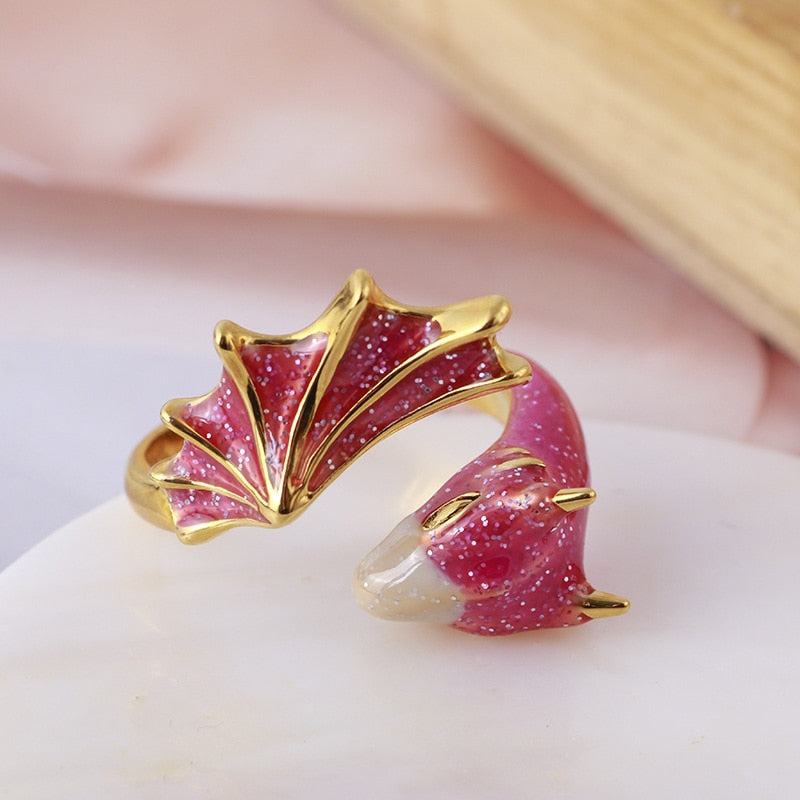Fashion Enamel Dragon Rings Punk Viking Animal Snake Adjustable Finger Ring