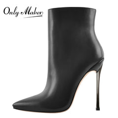 Women Pointed Toe Metal Thin High Heel Ankle Booties Side