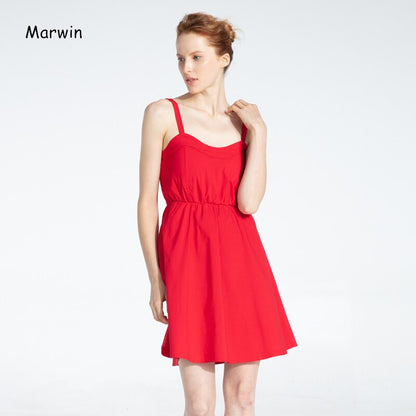 Marwin New-Coming Summer Solid Knee-Length Spaghetti Strap