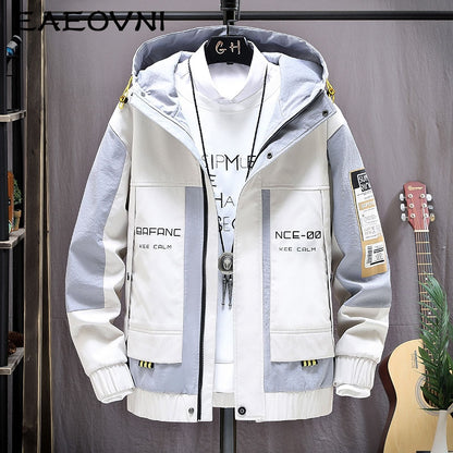 EAEOVNI Fashion Mens Hooded Jacket Japanese Streetwear Autumn Winter Jacket