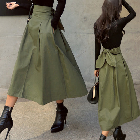 Skirts Womens Korean Fashion Solid Color Big Swing Ladies Skirt Long Skirt