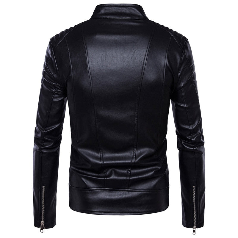 Mens Bomber Jackets Fashion Men Faux Leather Coat Zipper Overcoat