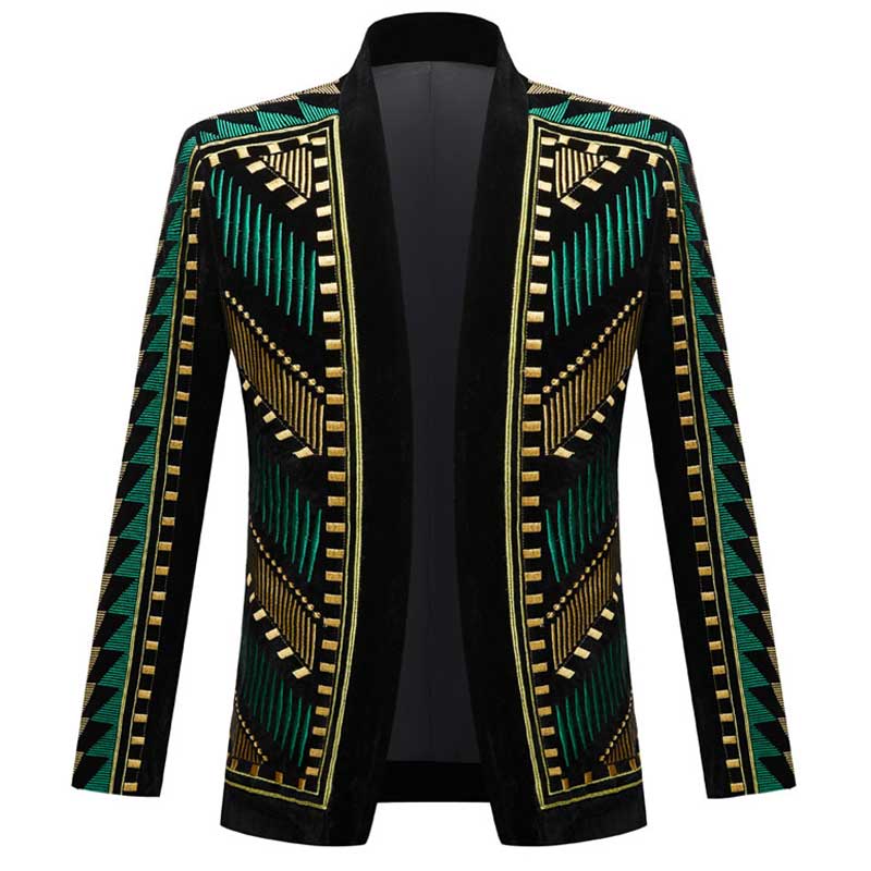 Luxury African Embroidery Cardigan Blazer Jacket Men Shawl Lapel Slim Fit